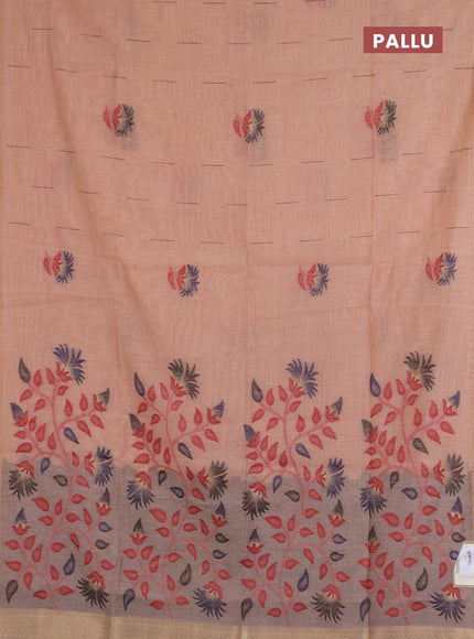 Jamdhani cotton saree peach shade and grey with allover thread & zari woven buttas and jamdhani pallu