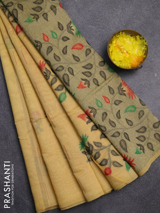Jamdhani cotton saree pale yellow and red with allover thread & zari woven buttas and jamdhani pallu