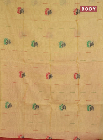 Jamdhani cotton saree pale yellow and red with allover thread & zari woven buttas and jamdhani pallu