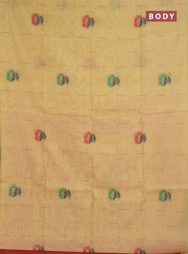 Jamdhani cotton saree pale yellow and red with allover thread & zari woven buttas and jamdhani pallu