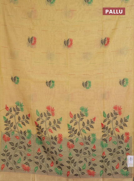 Jamdhani cotton saree pale yellow and red with allover thread & zari woven buttas and jamdhani pallu