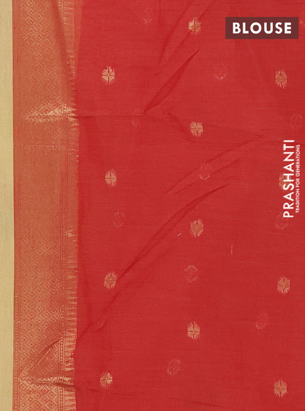 Jamdhani cotton saree pale yellow and red with allover thread & zari woven buttas and jamdhani pallu