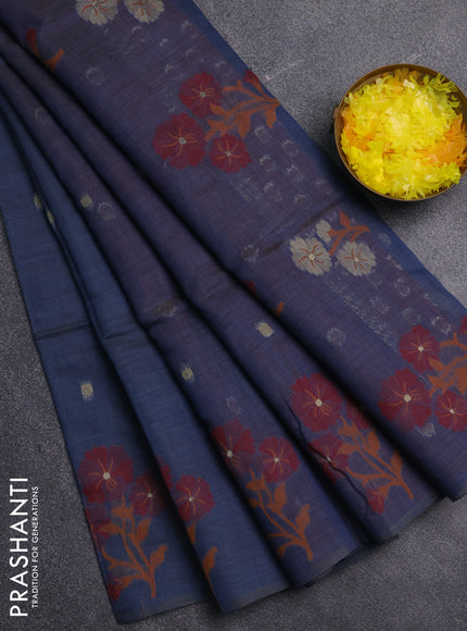 Jamdhani cotton saree dark grey and red with allover zari woven buttas and jamdhani pallu