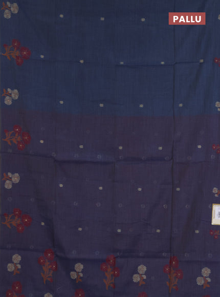 Jamdhani cotton saree dark grey and red with allover zari woven buttas and jamdhani pallu