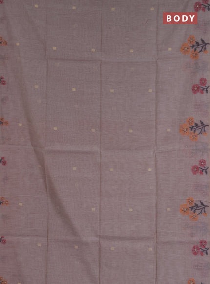 Jamdhani cotton saree dark beige and mustard yellow with allover zari woven buttas and jamdhani pallu