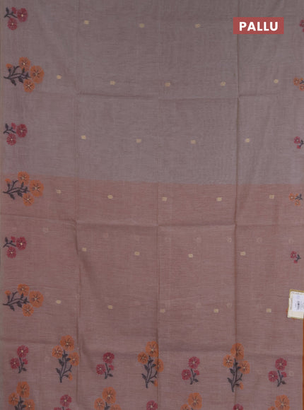 Jamdhani cotton saree dark beige and mustard yellow with allover zari woven buttas and jamdhani pallu