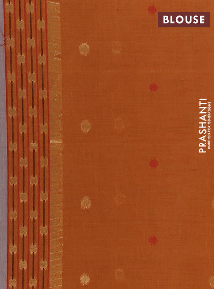 Jamdhani cotton saree dark beige and mustard yellow with allover zari woven buttas and jamdhani pallu