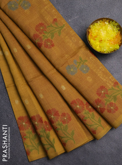 Jamdhani cotton saree dark mustard and red with allover zari woven buttas and jamdhani pallu