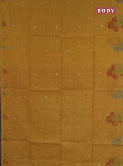 Jamdhani cotton saree dark mustard and red with allover zari woven buttas and jamdhani pallu
