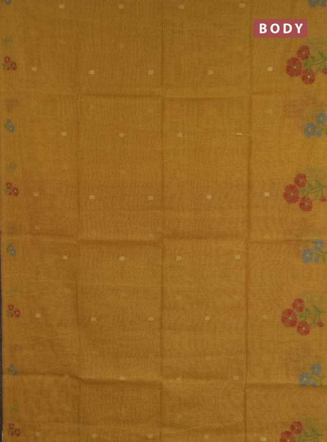 Jamdhani cotton saree dark mustard and red with allover zari woven buttas and jamdhani pallu