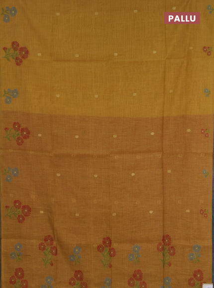 Jamdhani cotton saree dark mustard and red with allover zari woven buttas and jamdhani pallu