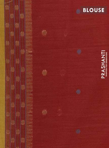 Jamdhani cotton saree dark mustard and red with allover zari woven buttas and jamdhani pallu