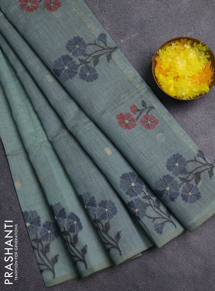 Jamdhani cotton saree green shade and navy blue with allover zari woven buttas and jamdhani pallu