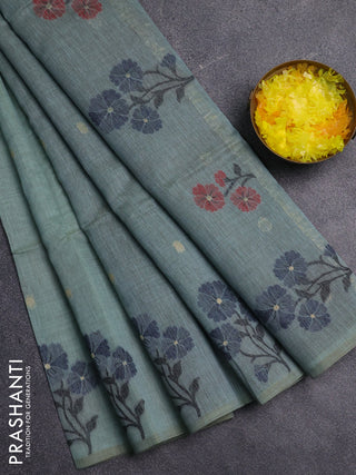 Jamdhani cotton saree green shade and navy blue with allover zari woven buttas and jamdhani pallu