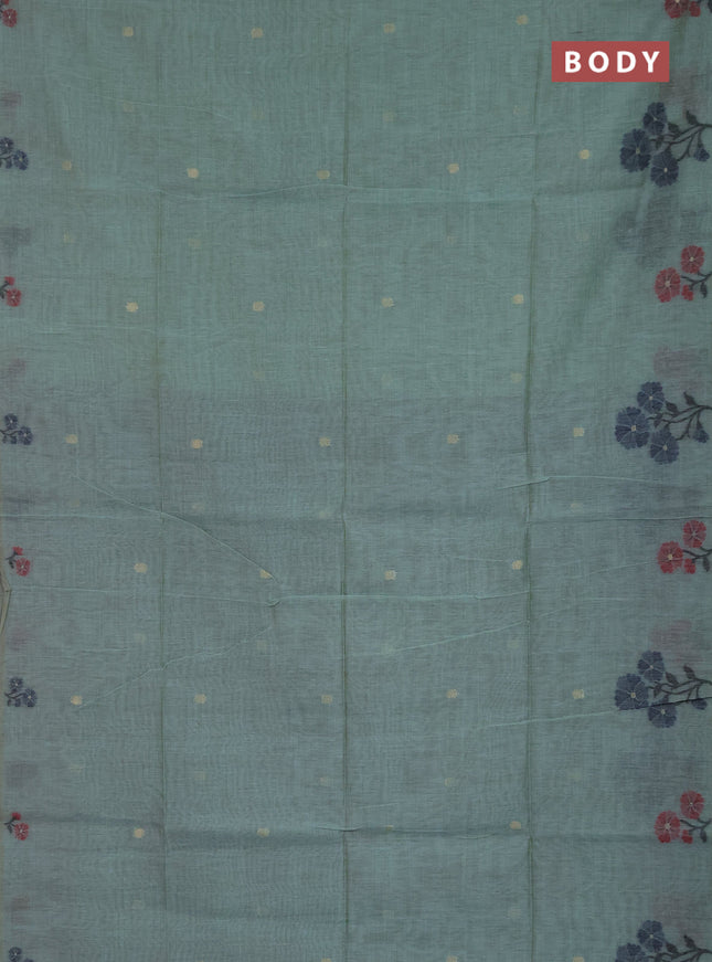 Jamdhani cotton saree green shade and navy blue with allover zari woven buttas and jamdhani pallu
