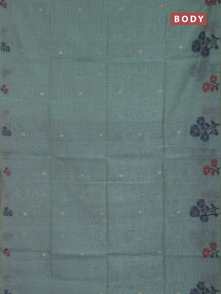 Jamdhani cotton saree green shade and navy blue with allover zari woven buttas and jamdhani pallu