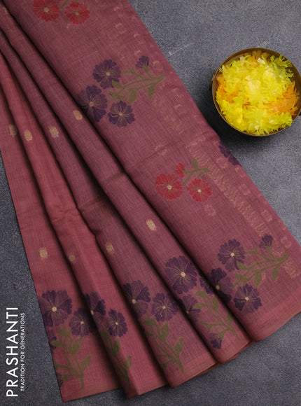 Jamdhani cotton saree pastel maroon and navy blue with allover zari woven buttas and jamdhani pallu