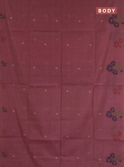 Jamdhani cotton saree pastel maroon and navy blue with allover zari woven buttas and jamdhani pallu