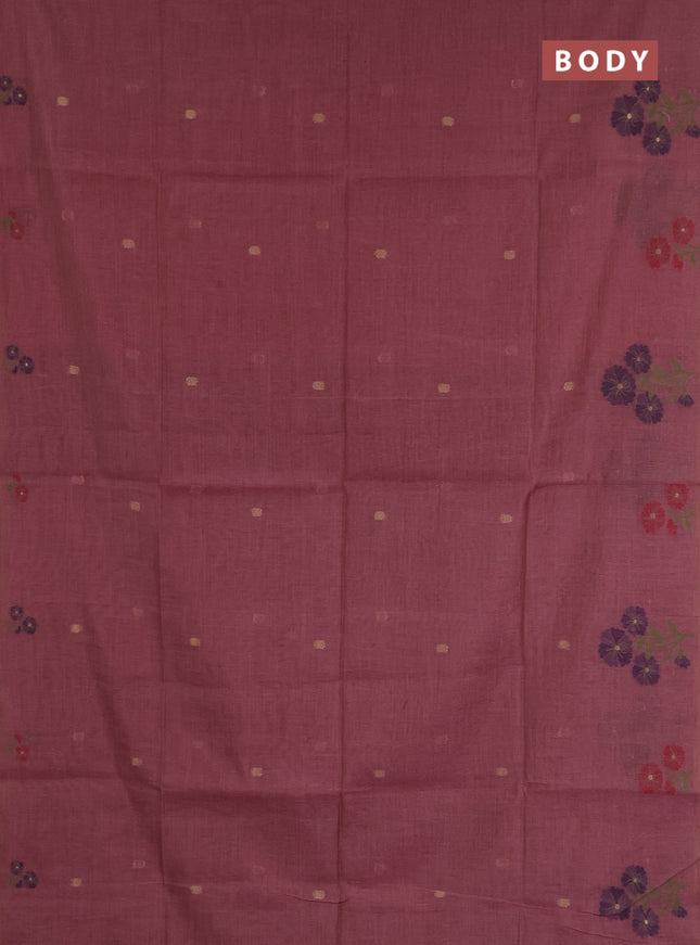 Jamdhani cotton saree pastel maroon and navy blue with allover zari woven buttas and jamdhani pallu