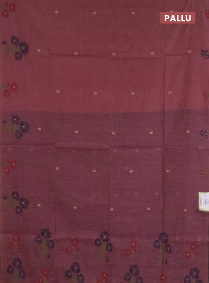 Jamdhani cotton saree pastel maroon and navy blue with allover zari woven buttas and jamdhani pallu