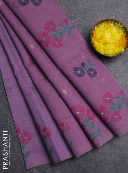 Jamdhani cotton saree lavender and pink with allover zari woven buttas and jamdhani pallu