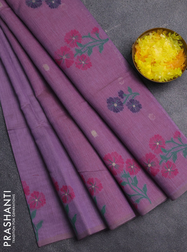 Jamdhani cotton saree lavender and pink with allover zari woven buttas and jamdhani pallu