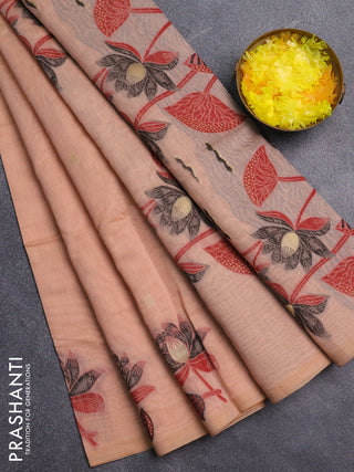 Jamdhani cotton saree peach shade and black with allover thread & zari woven buttas and jamdhani pallu