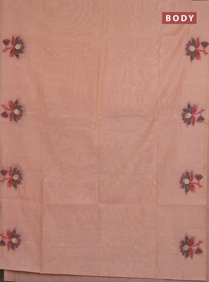 Jamdhani cotton saree peach shade and black with allover thread & zari woven buttas and jamdhani pallu