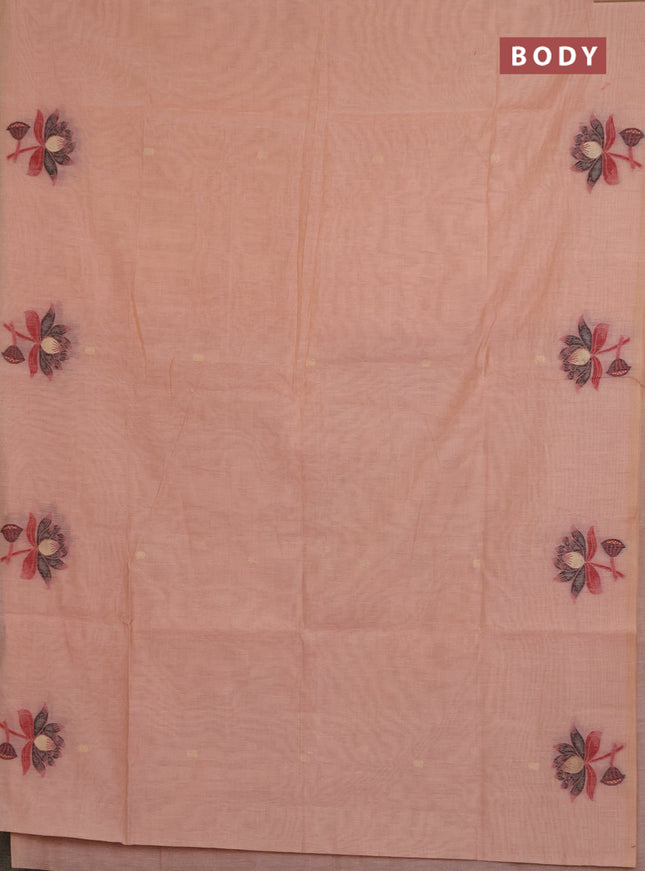 Jamdhani cotton saree peach shade and black with allover thread & zari woven buttas and jamdhani pallu