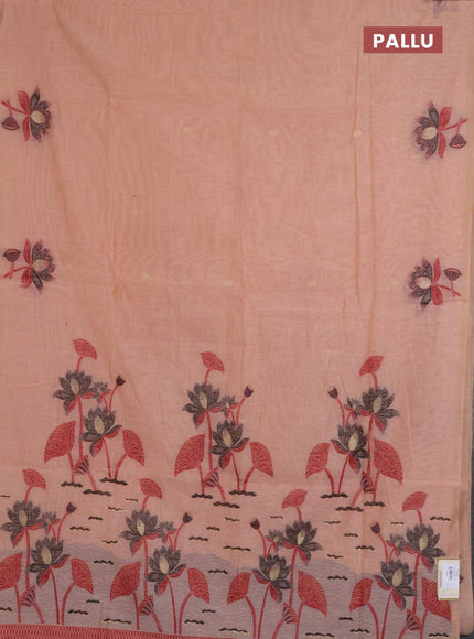 Jamdhani cotton saree peach shade and black with allover thread & zari woven buttas and jamdhani pallu