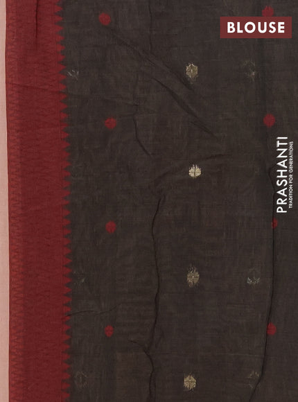 Jamdhani cotton saree peach shade and black with allover thread & zari woven buttas and jamdhani pallu