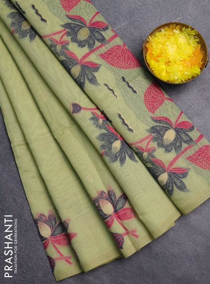 Jamdhani cotton saree pista green and navy blue with allover thread & zari woven buttas and jamdhani pallu