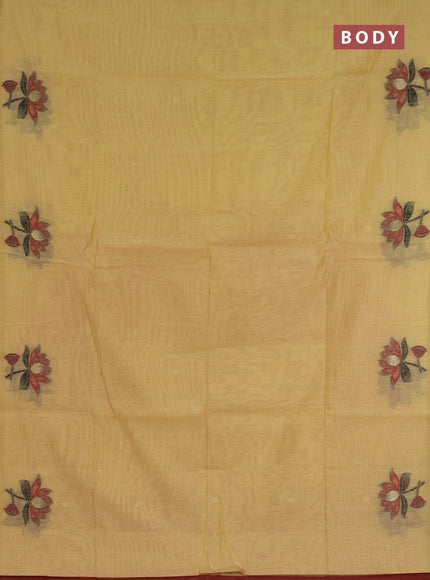 Jamdhani cotton saree pale yellow and maroon with allover thread & zari woven buttas and jamdhani pallu
