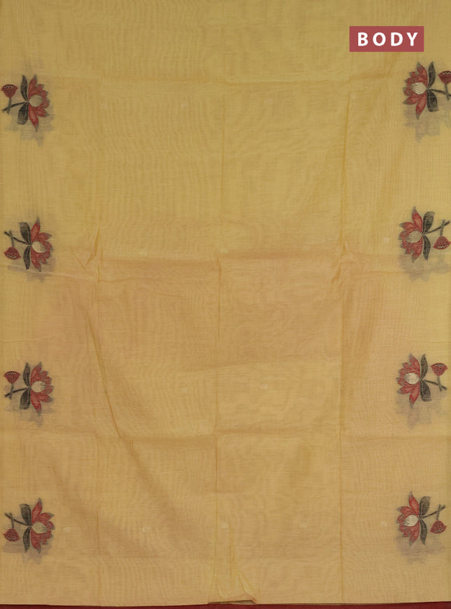 Jamdhani cotton saree pale yellow and maroon with allover thread & zari woven buttas and jamdhani pallu