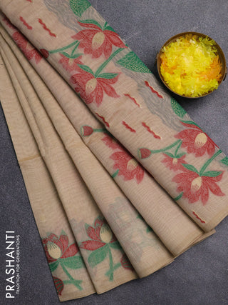 Jamdhani cotton saree beige and red with allover thread & zari woven buttas and jamdhani pallu