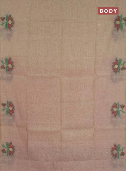Jamdhani cotton saree beige and red with allover thread & zari woven buttas and jamdhani pallu