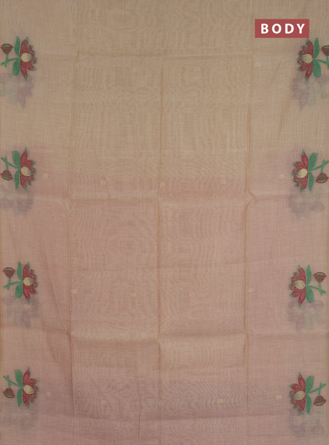 Jamdhani cotton saree beige and red with allover thread & zari woven buttas and jamdhani pallu