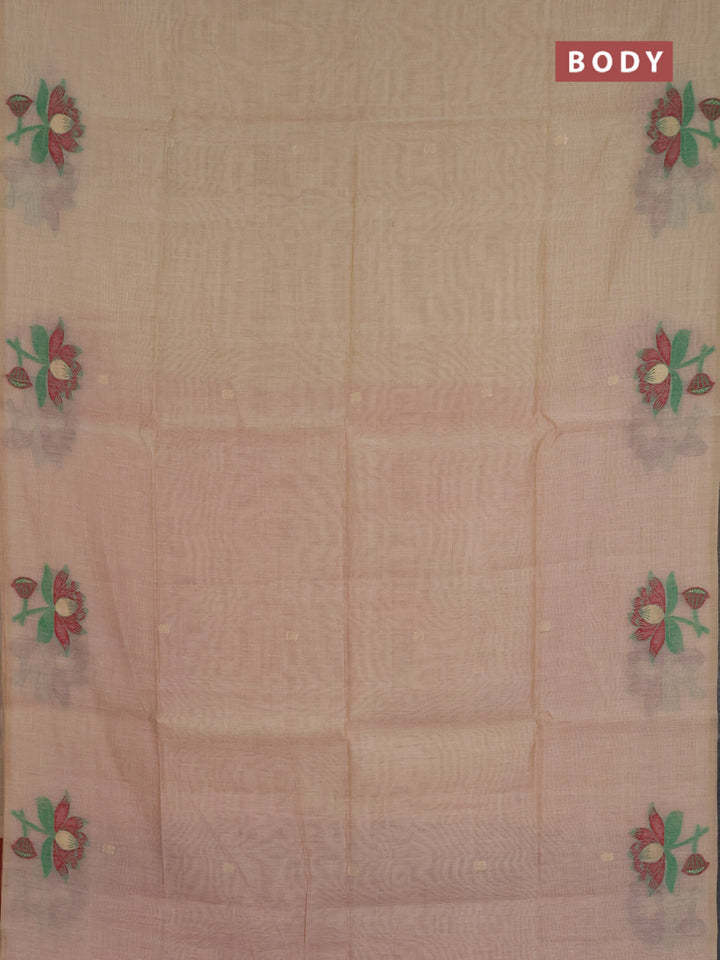 Jamdhani cotton saree beige and red with allover thread & zari woven buttas and jamdhani pallu