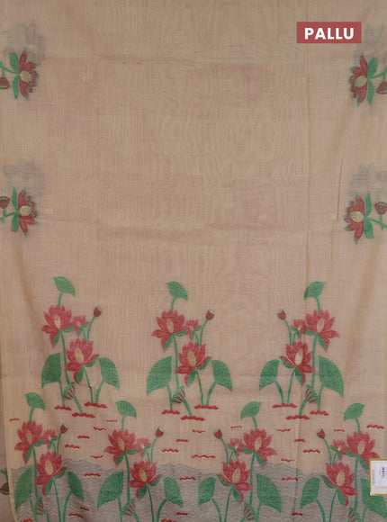 Jamdhani cotton saree beige and red with allover thread & zari woven buttas and jamdhani pallu