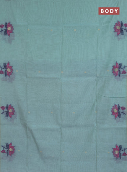 Jamdhani cotton saree teal blue and pink with allover thread & zari woven buttas and jamdhani pallu