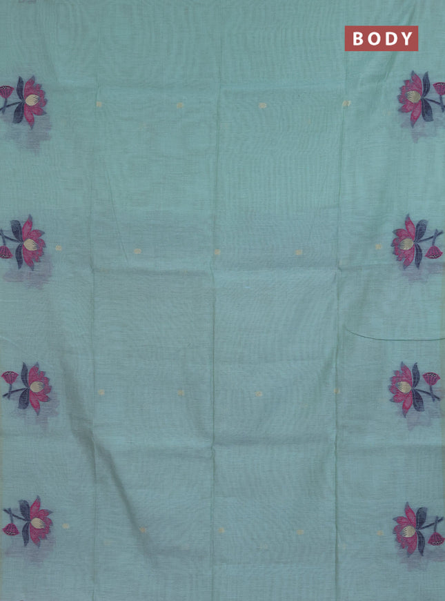 Jamdhani cotton saree teal blue and pink with allover thread & zari woven buttas and jamdhani pallu