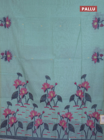 Jamdhani cotton saree teal blue and pink with allover thread & zari woven buttas and jamdhani pallu