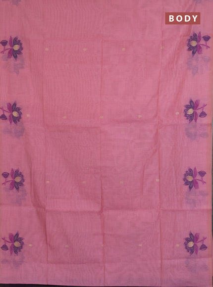 Jamdhani cotton saree peach pink and navy blue with allover thread & zari woven buttas and jamdhani pallu
