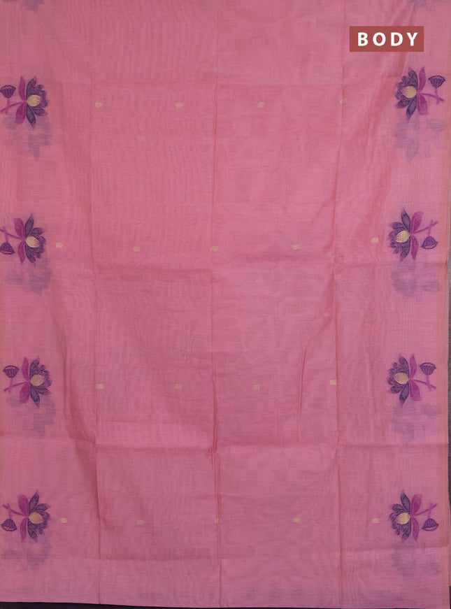 Jamdhani cotton saree peach pink and navy blue with allover thread & zari woven buttas and jamdhani pallu