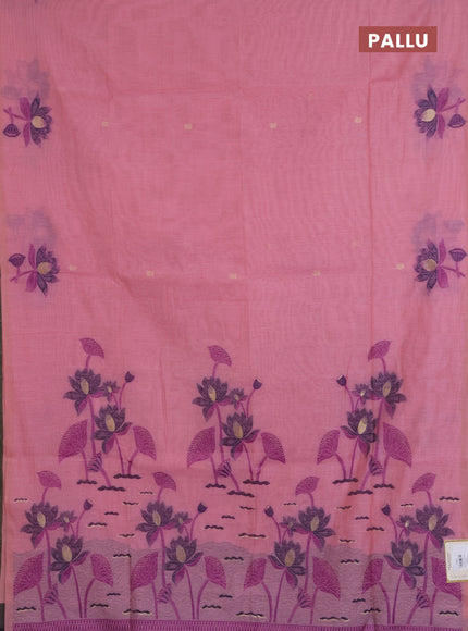 Jamdhani cotton saree peach pink and navy blue with allover thread & zari woven buttas and jamdhani pallu