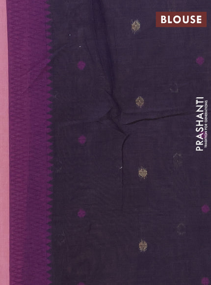 Jamdhani cotton saree peach pink and navy blue with allover thread & zari woven buttas and jamdhani pallu