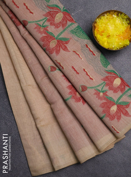 Jamdhani cotton saree beige and maroon with allover thread & zari woven buttas and jamdhani pallu