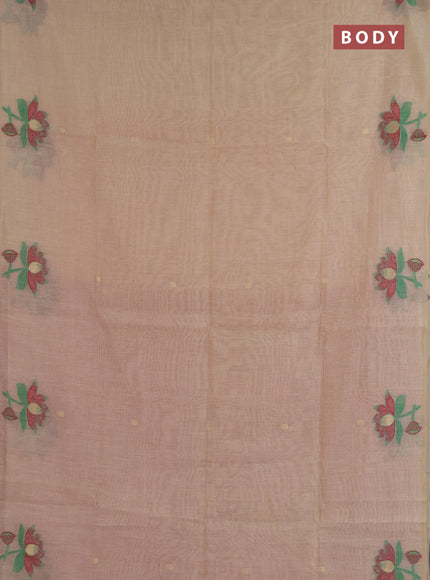Jamdhani cotton saree beige and maroon with allover thread & zari woven buttas and jamdhani pallu