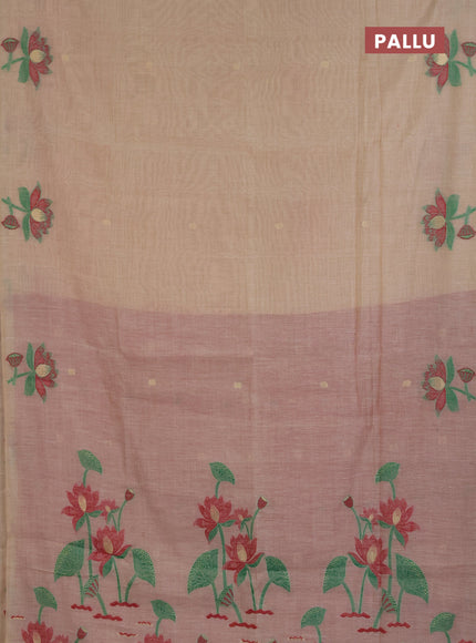 Jamdhani cotton saree beige and maroon with allover thread & zari woven buttas and jamdhani pallu