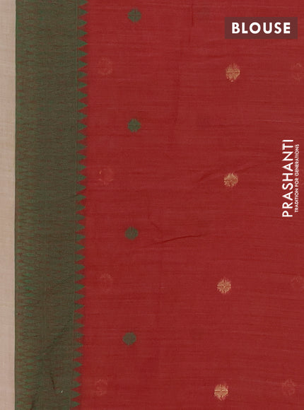 Jamdhani cotton saree beige and maroon with allover thread & zari woven buttas and jamdhani pallu